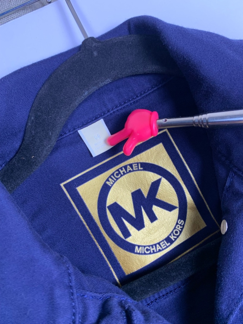Michael Kors Denim Jacket Womens M Blue Stretch Trucker Gold Buttons Cotton - Picture 11 of 16